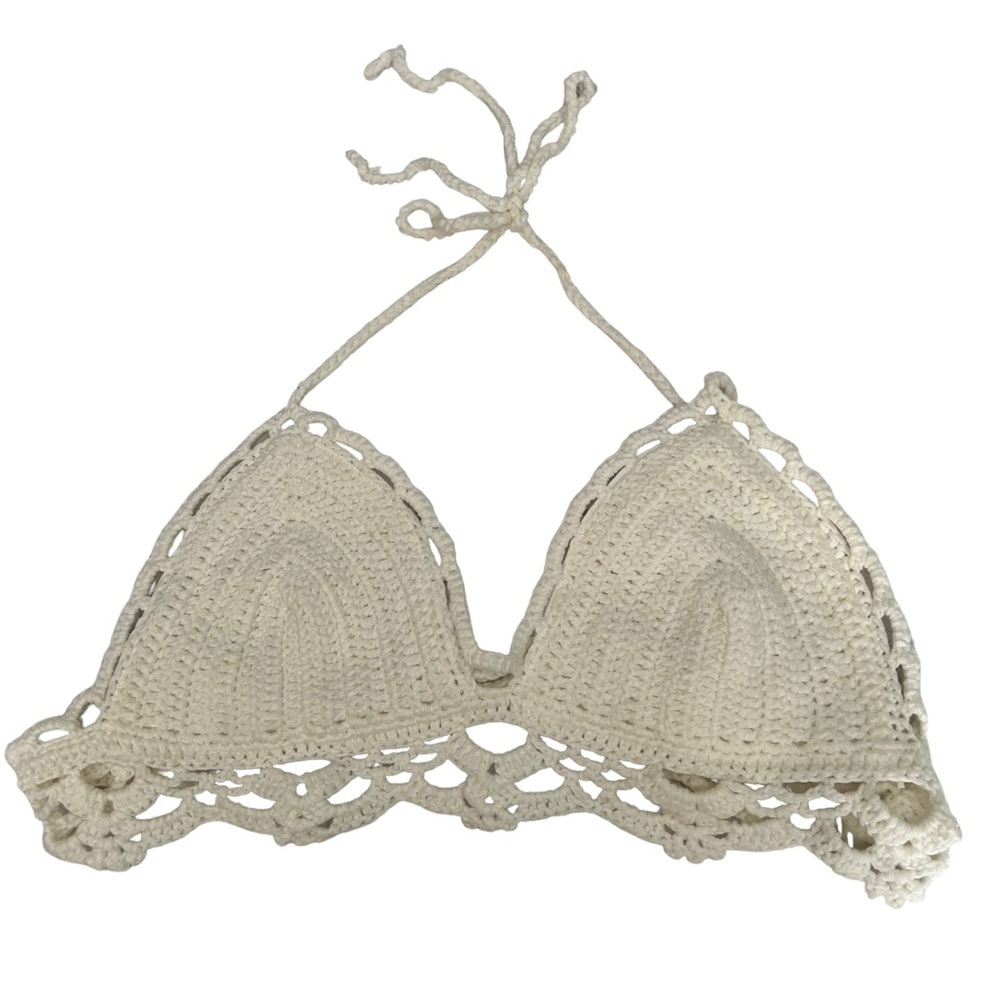 Crochet Halter Tied Backless Bikini Top Size Small